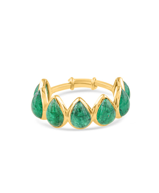 Emerald Pear Shape Ring In 18K Yellow Gold - AiJi World 