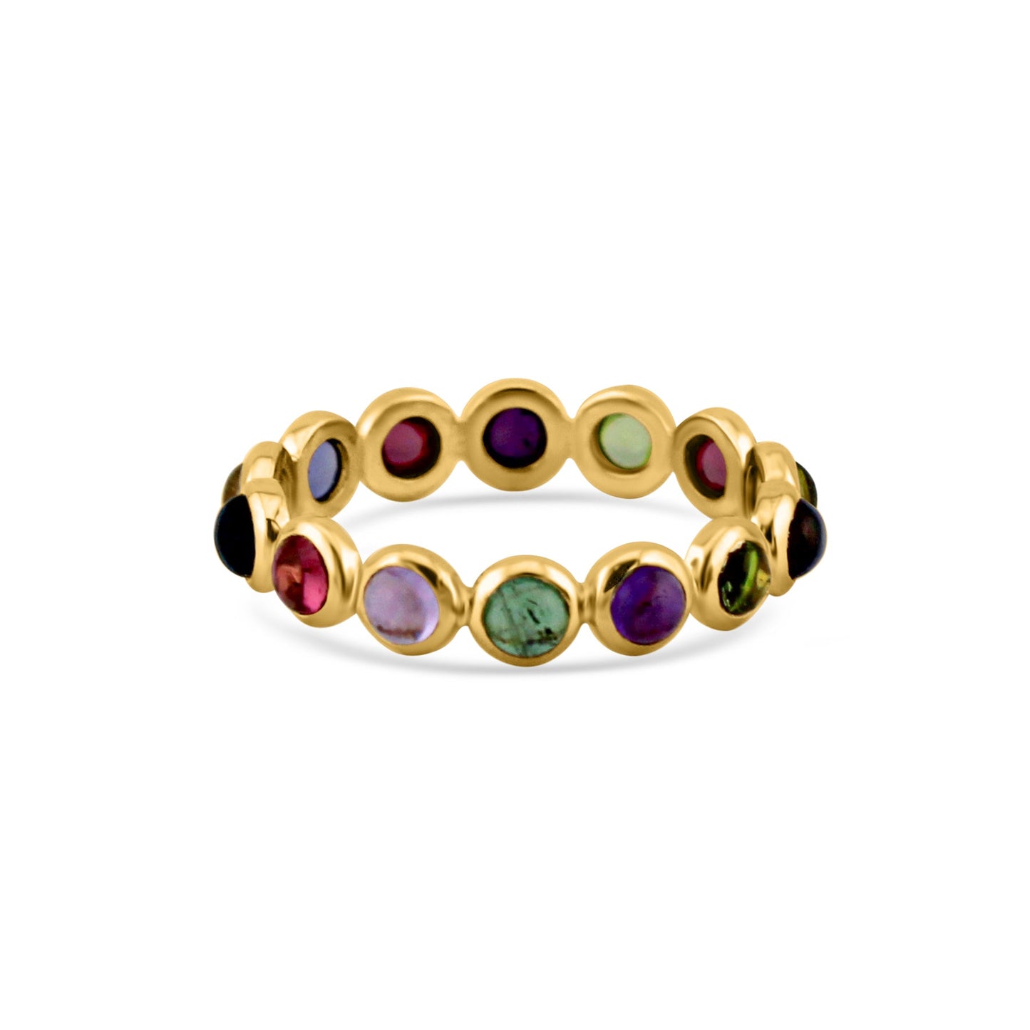 Gemstone Round Ring In 18K Yellow Gold - AiJi World 