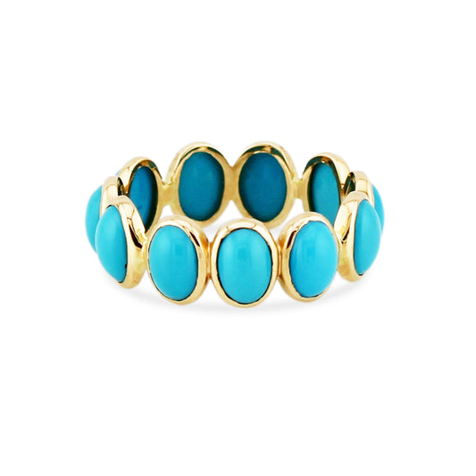 Turquoise Oval Ring In 18K Yellow Gold - AiJi World 