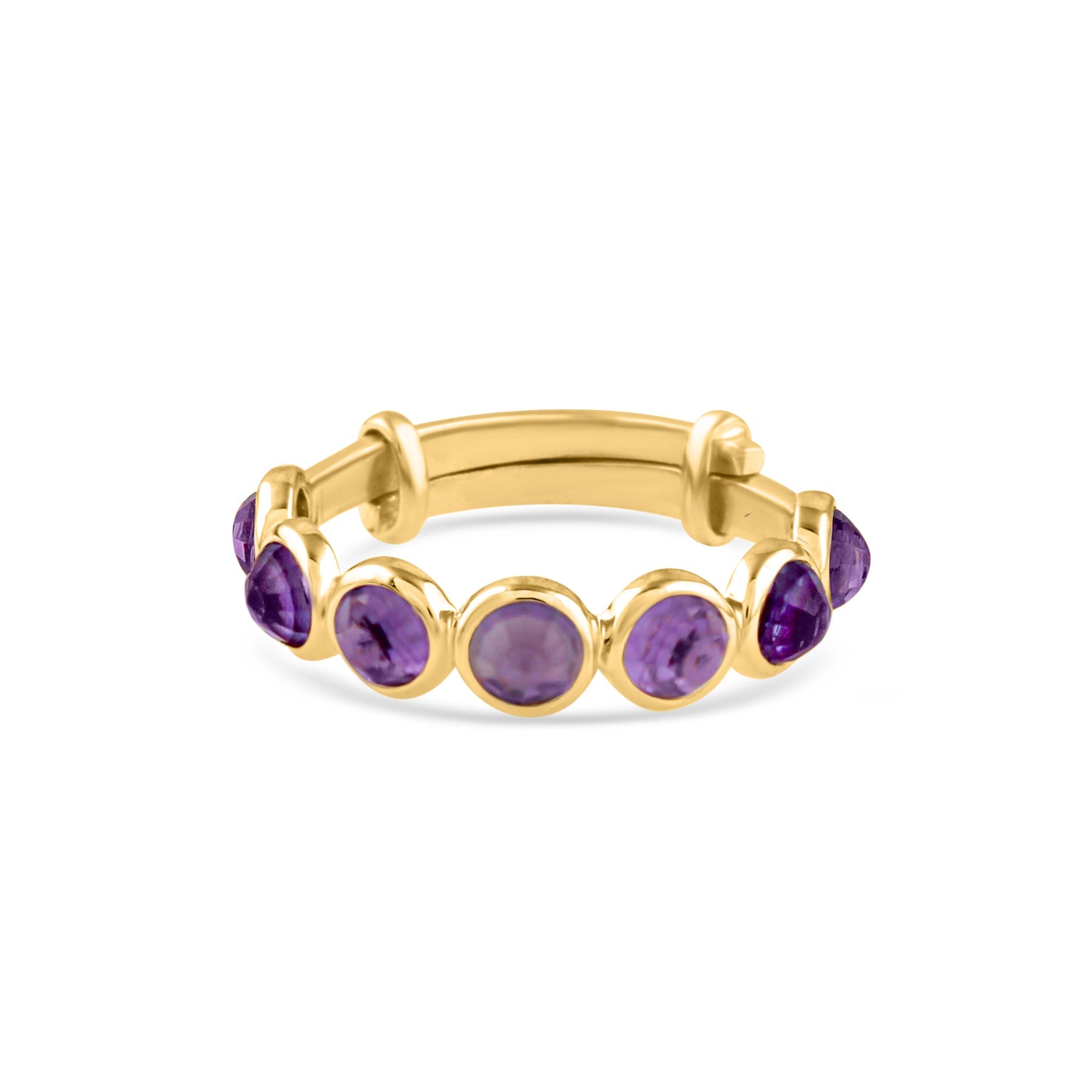 Gemstone Round Ring In 18K Yellow Gold - AiJi World 