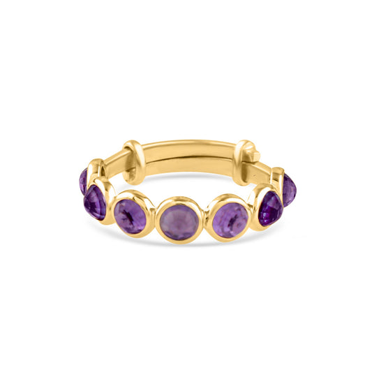 Gemstone Round Ring In 18K Yellow Gold - AiJi World 