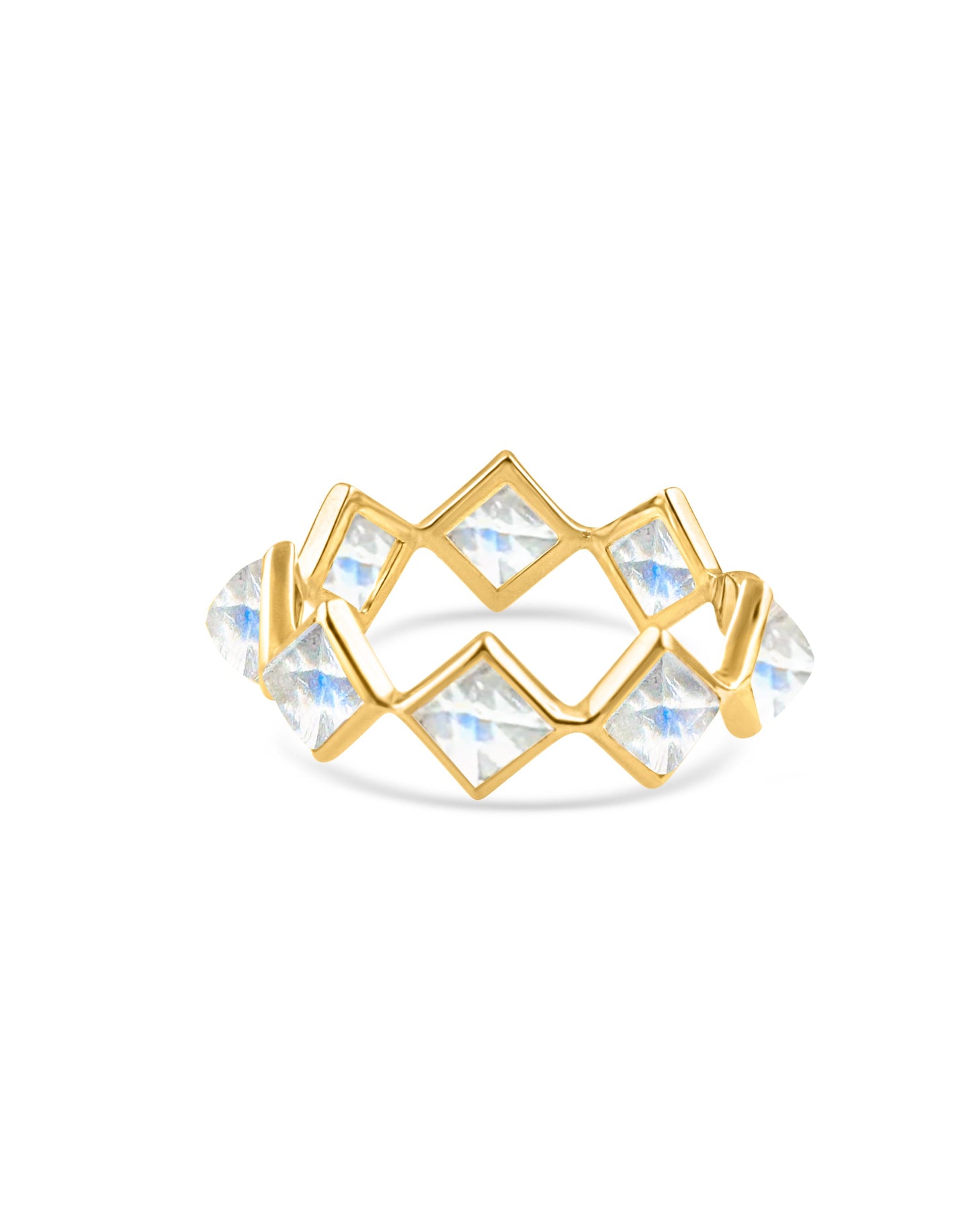 Rainbow Moonstone Square Ring In 18K Yellow Gold - AiJi World 