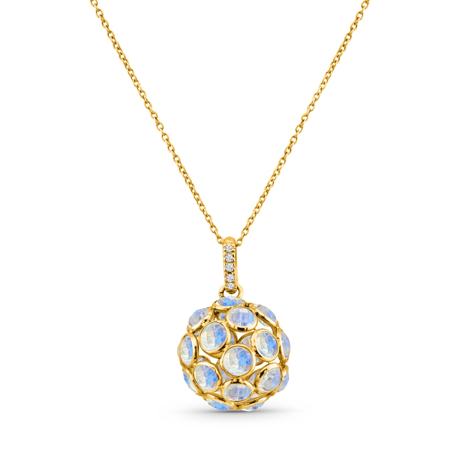 Rainbow Moonstone & Diamond Pendant In 18K Yellow Gold - AiJi World 