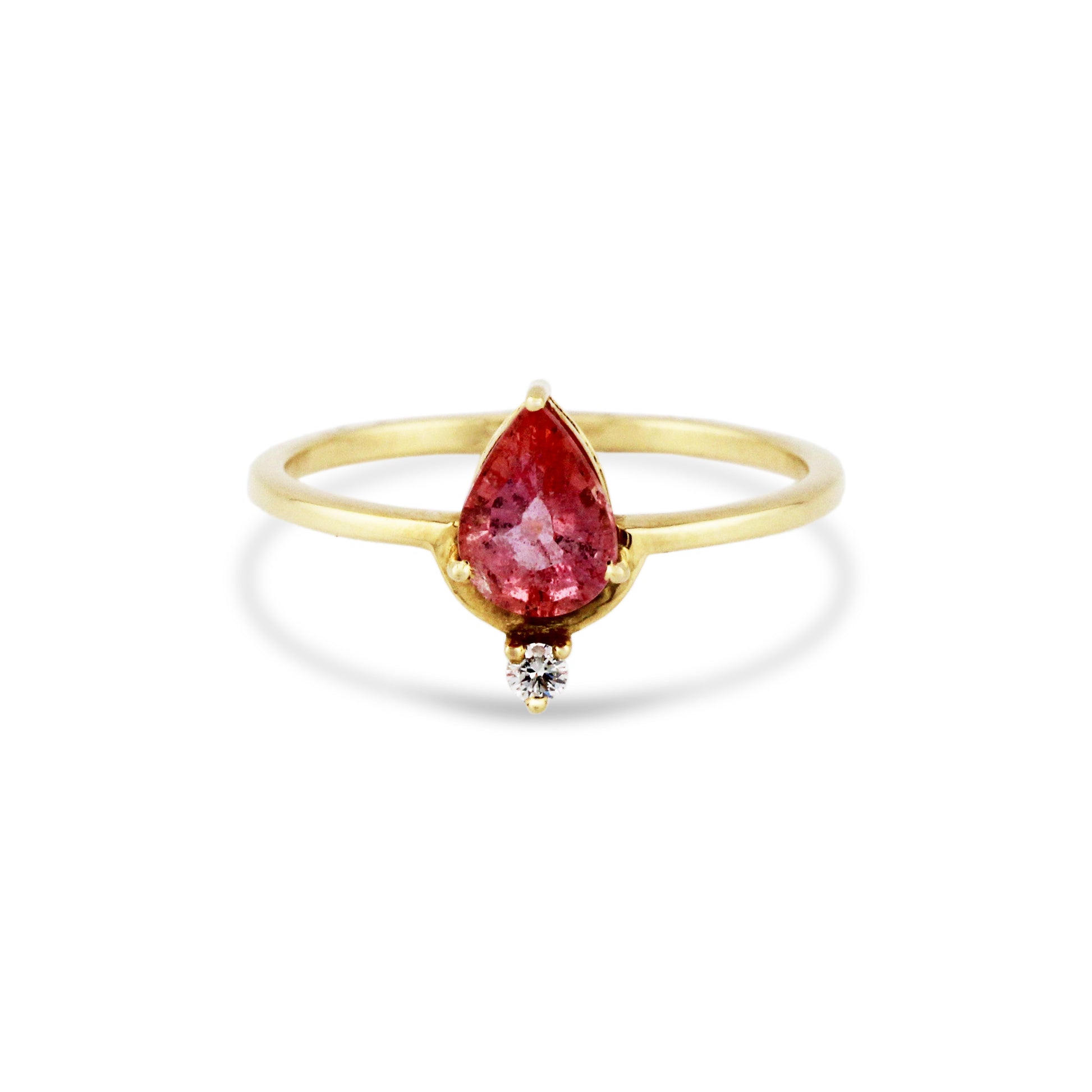 Sapphire Pear Shape & Diamond Ring In 18K Yellow Gold - AiJi World 
