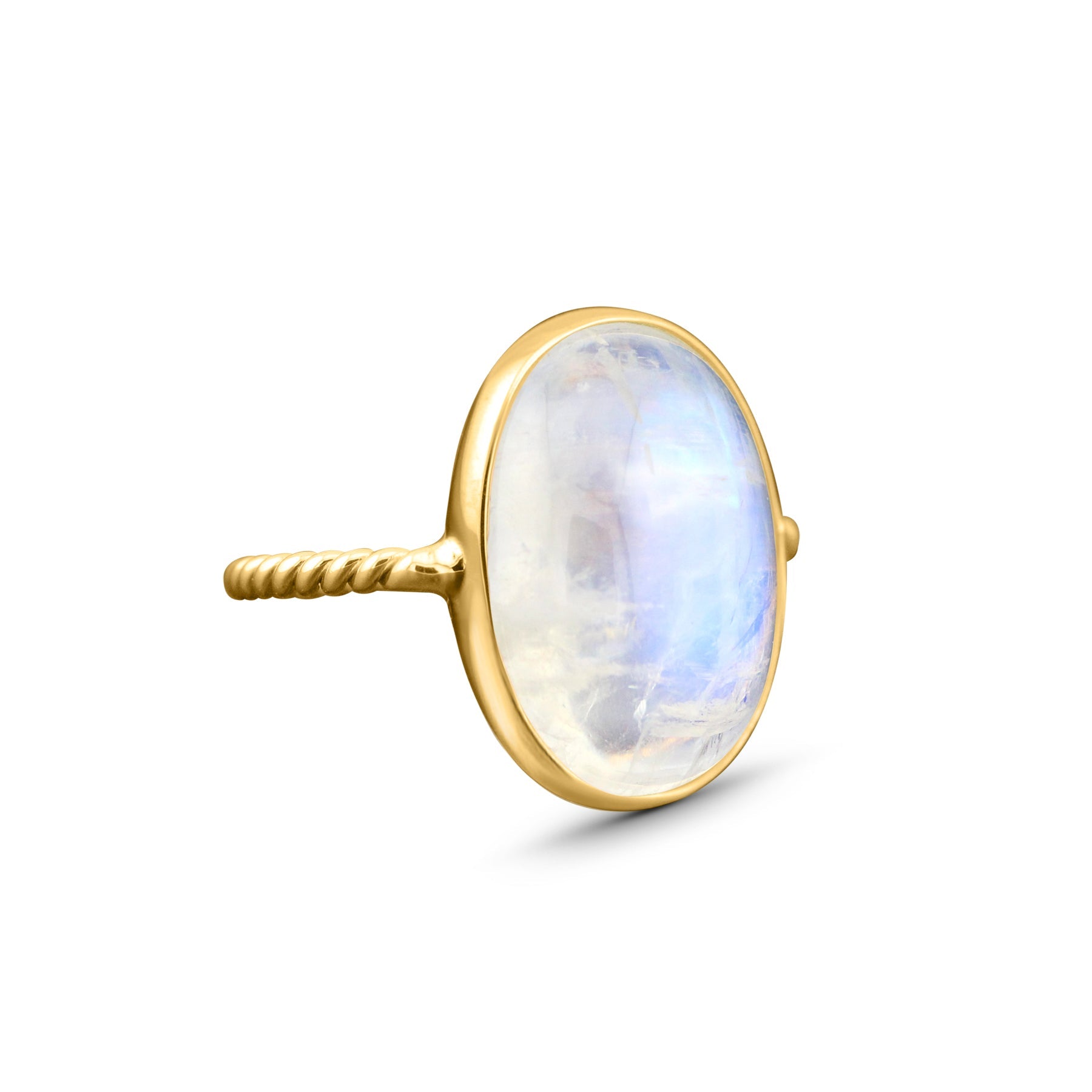 Rainbow Moonstone Oval Ring In 18K Yellow Gold - AiJi World 