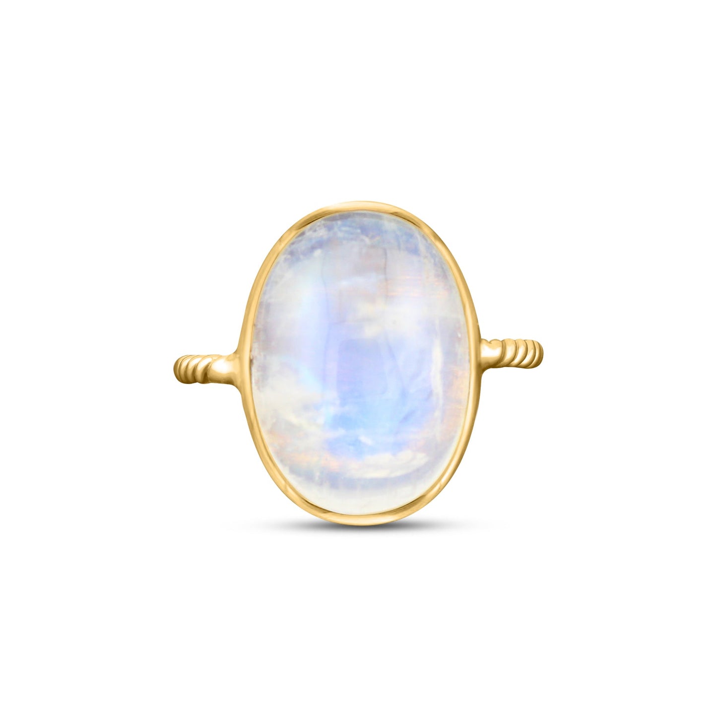 Rainbow Moonstone Oval Ring In 18K Yellow Gold - AiJi World 