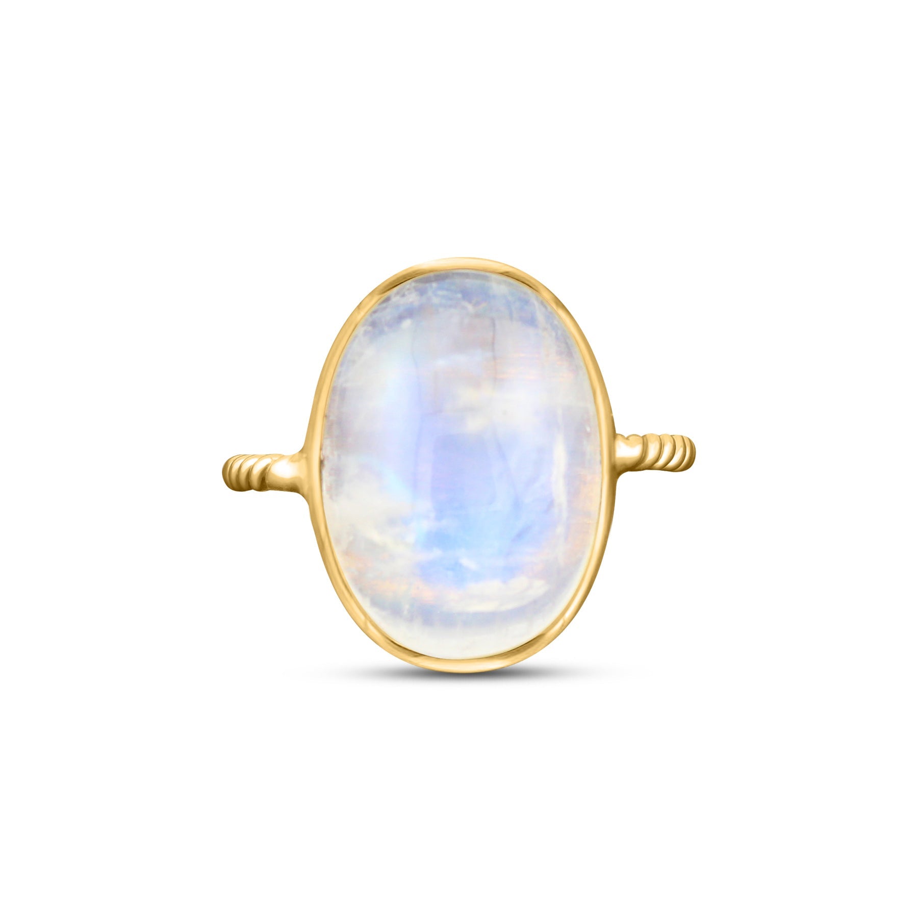 Rainbow Moonstone Oval Ring In 18K Yellow Gold - AiJi World 