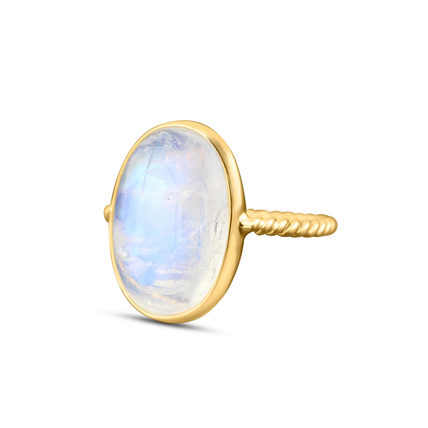 Rainbow Moonstone Oval Ring In 18K Yellow Gold - AiJi World 