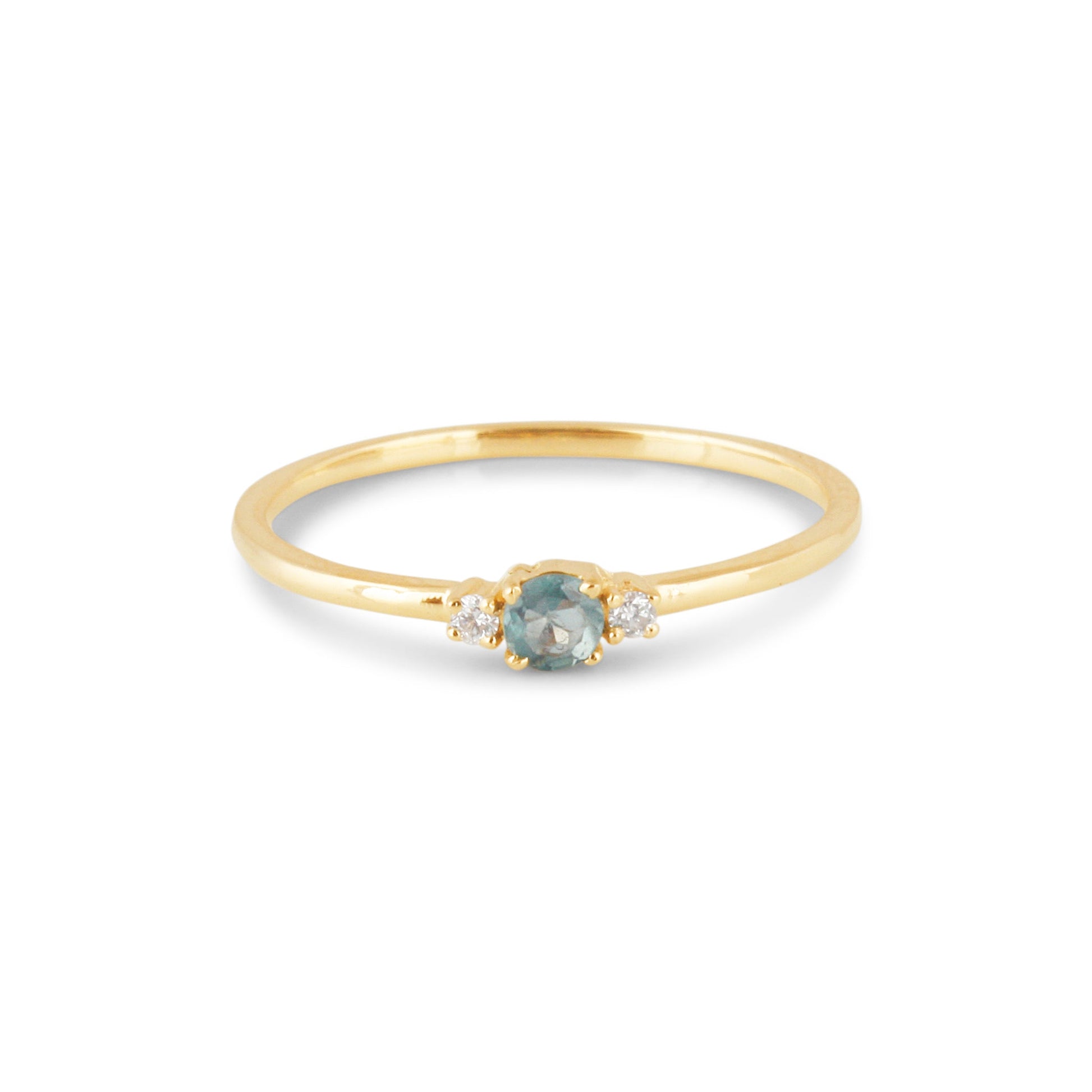 Alexandrite Round & Diamond Ring In 18K Yellow Gold - AiJi World 